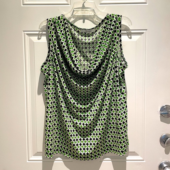 Jones Studio Woman Separates Cowl Neck Sleeveless Top, 1X, Geometric Green Black - Picture 1 of 9
